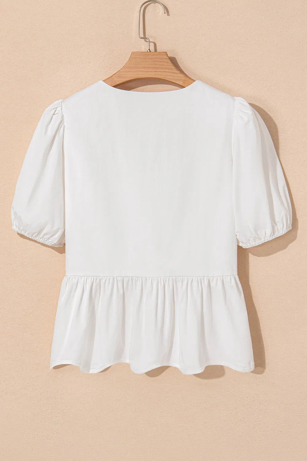 Bow Knot Decor Square Neck Puff Sleeve Peplum Top - MAD RUFFI