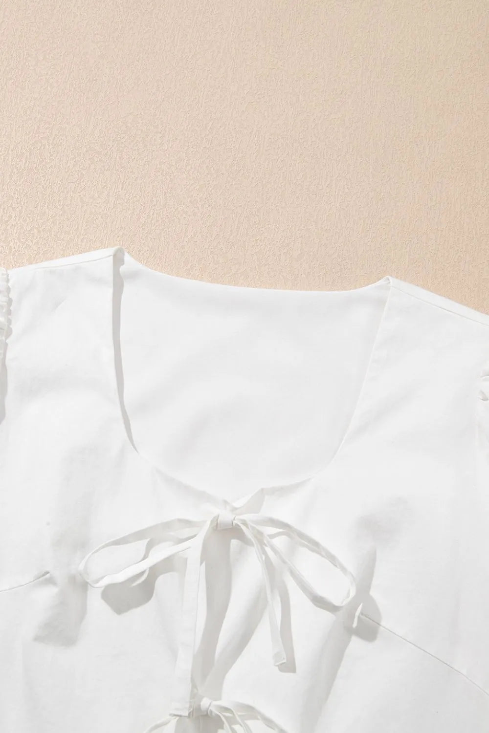 Bow Knot Decor Square Neck Puff Sleeve Peplum Top - MAD RUFFI