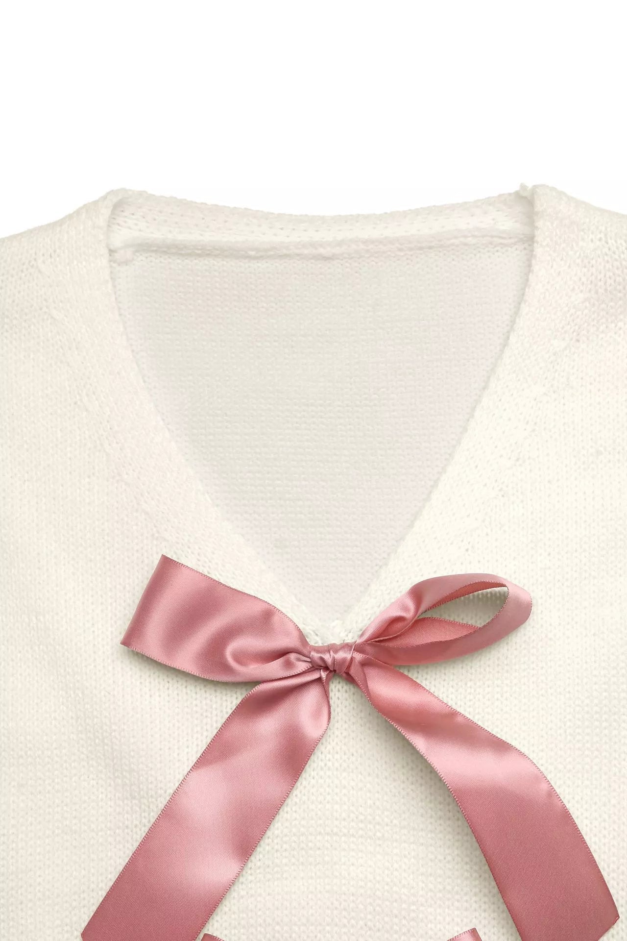 Bow - Knot Embellished V - Neck Cardigan - MAD RUFFI