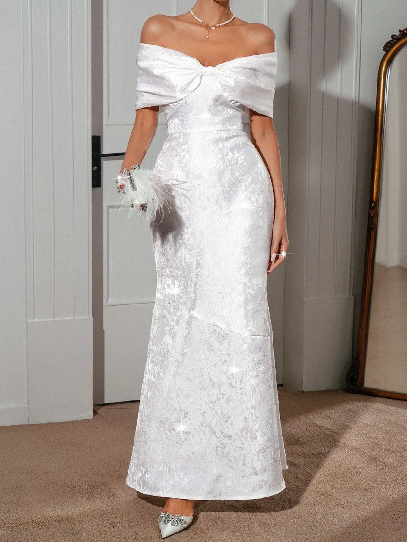 Bow Off - Shoulder Maxi Dress - MAD RUFFI