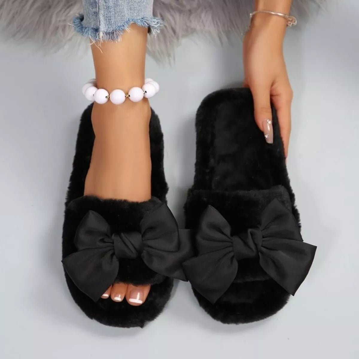 Bow Open Toe Flats Slippers - MAD RUFFI