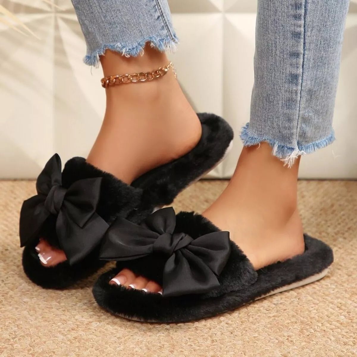 Bow Open Toe Flats Slippers - MAD RUFFI