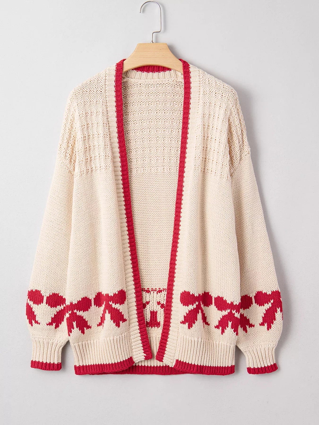 Bow Pattern Textured Open Front Baggy Cardigan - MAD RUFFI