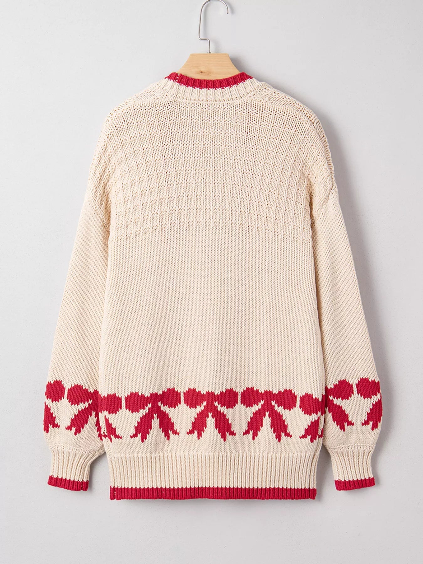 Bow Pattern Textured Open Front Baggy Cardigan - MAD RUFFI