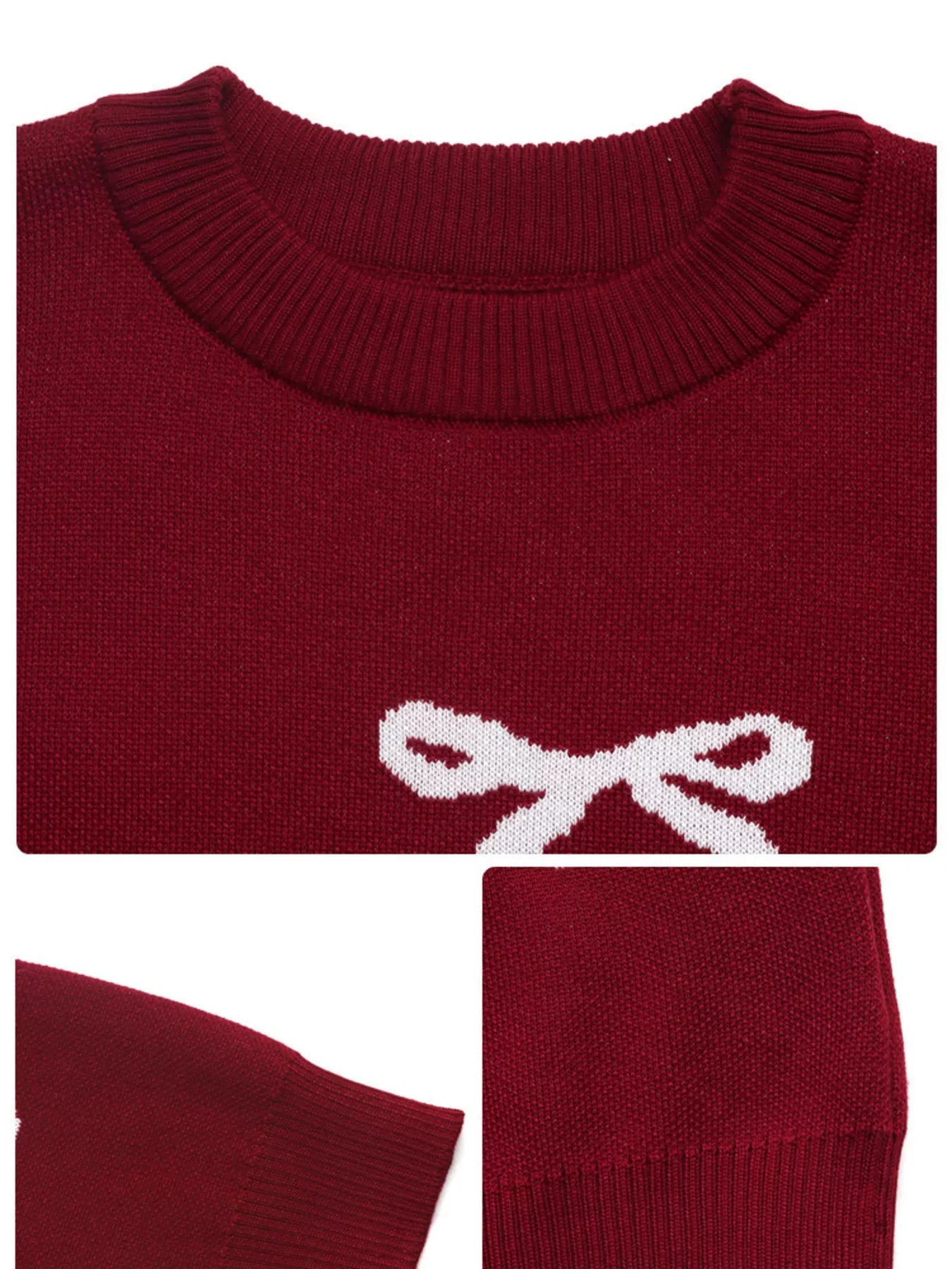 Bow Round Neck Long Sleeve Sweater - MAD RUFFI