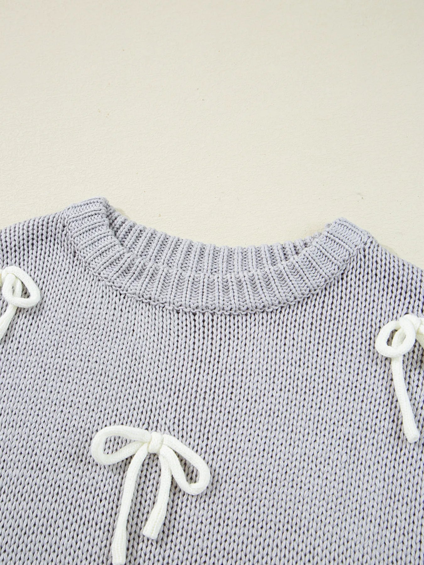 Bow Round Neck Short Sleeve Sweater - MAD RUFFI