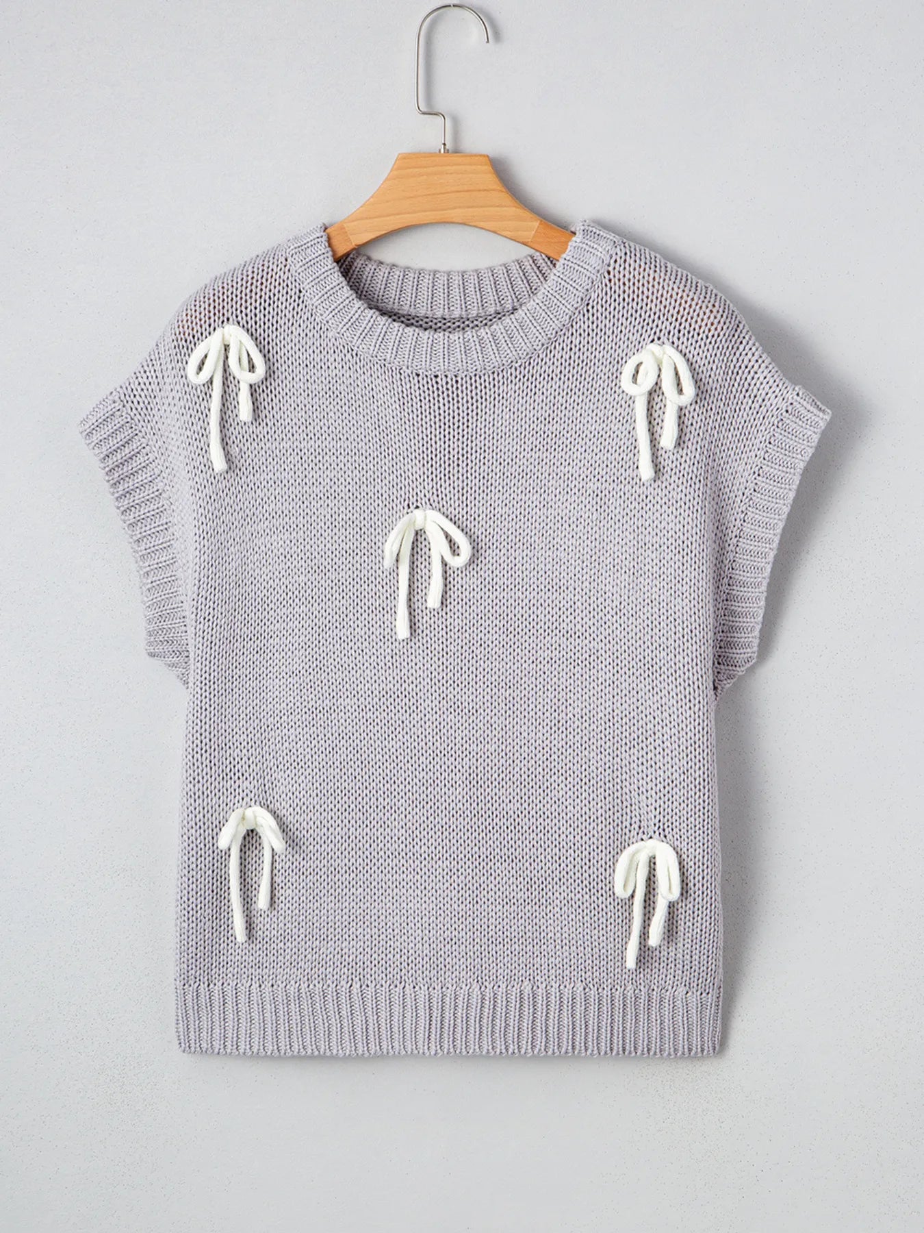 Bow Round Neck Short Sleeve Sweater - MAD RUFFI