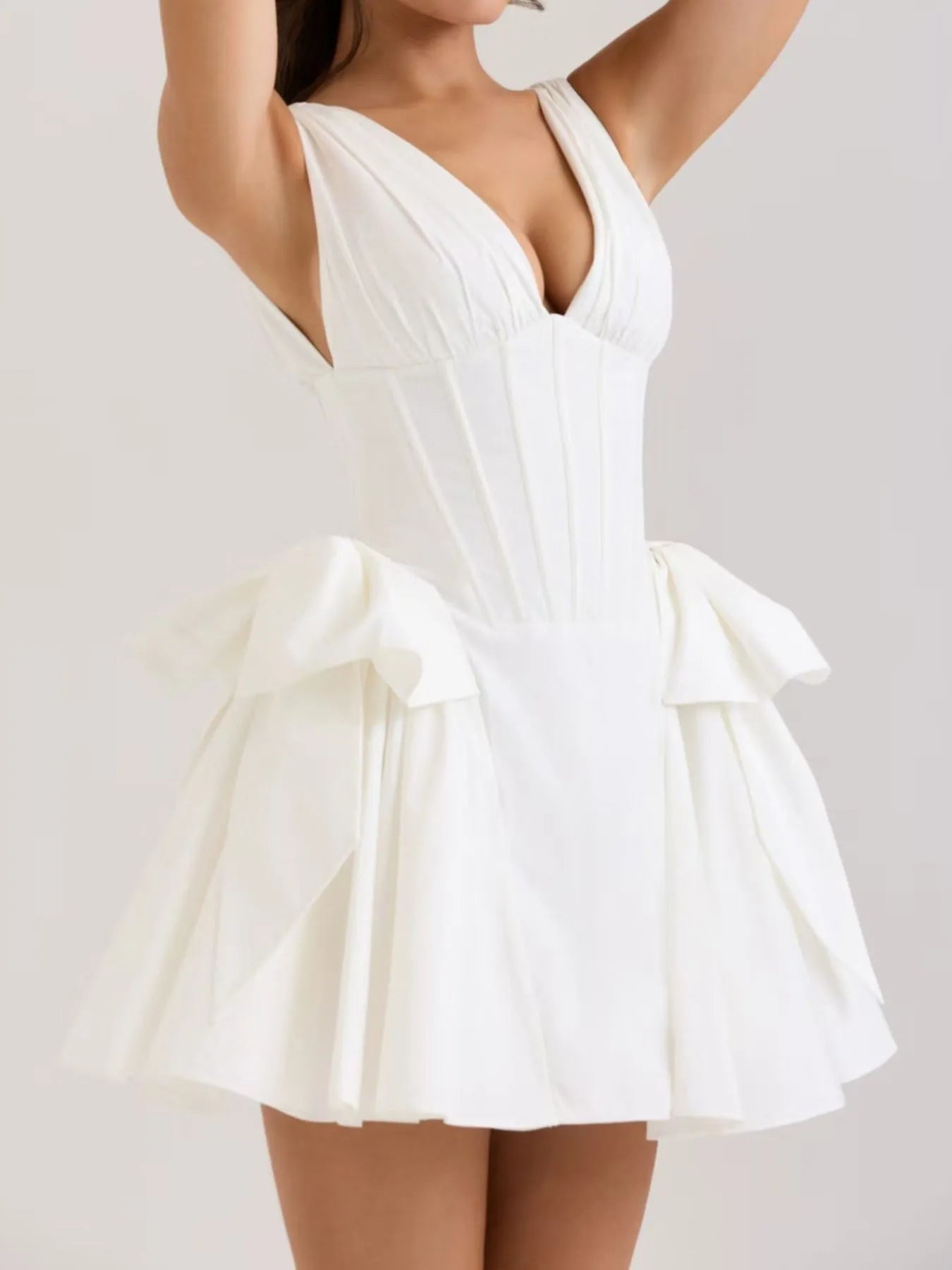 Bow V - Neck Sleeveless Mini Dress - MAD RUFFI