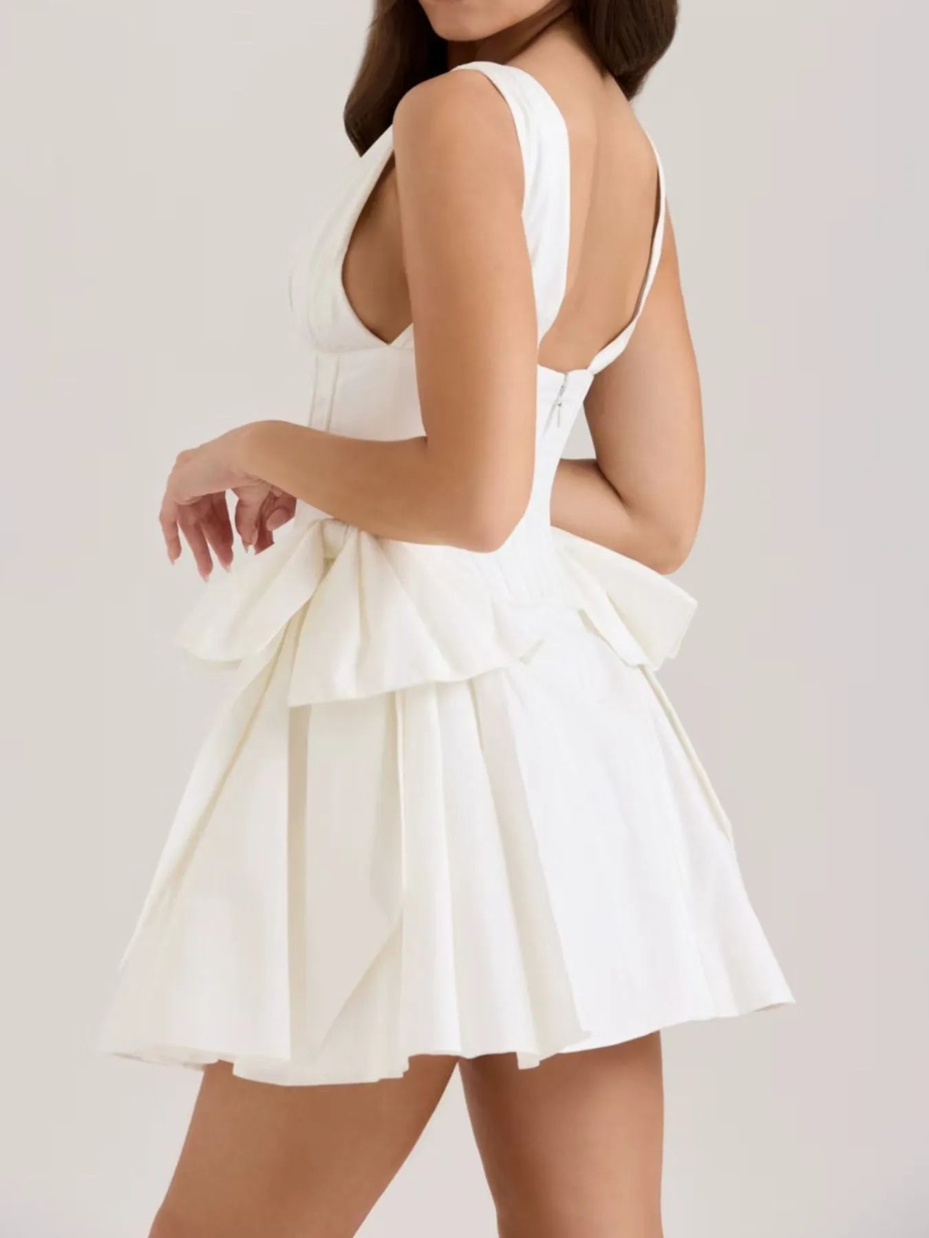 Bow V - Neck Sleeveless Mini Dress - MAD RUFFI