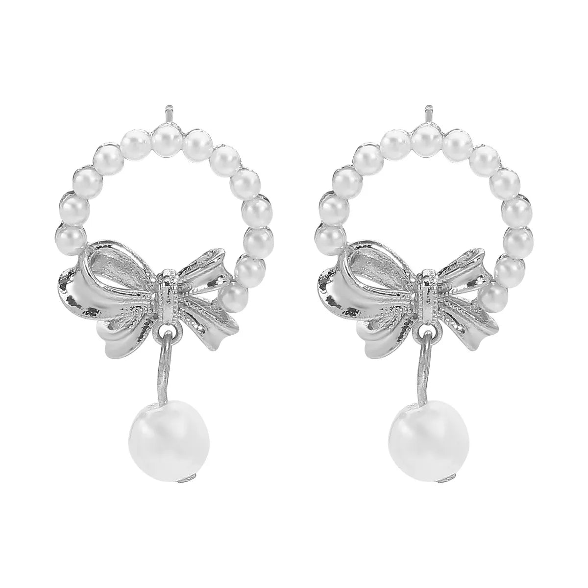 Bowknot Pearl Earrings and Pendant Necklace Jewelry Set - MAD RUFFI