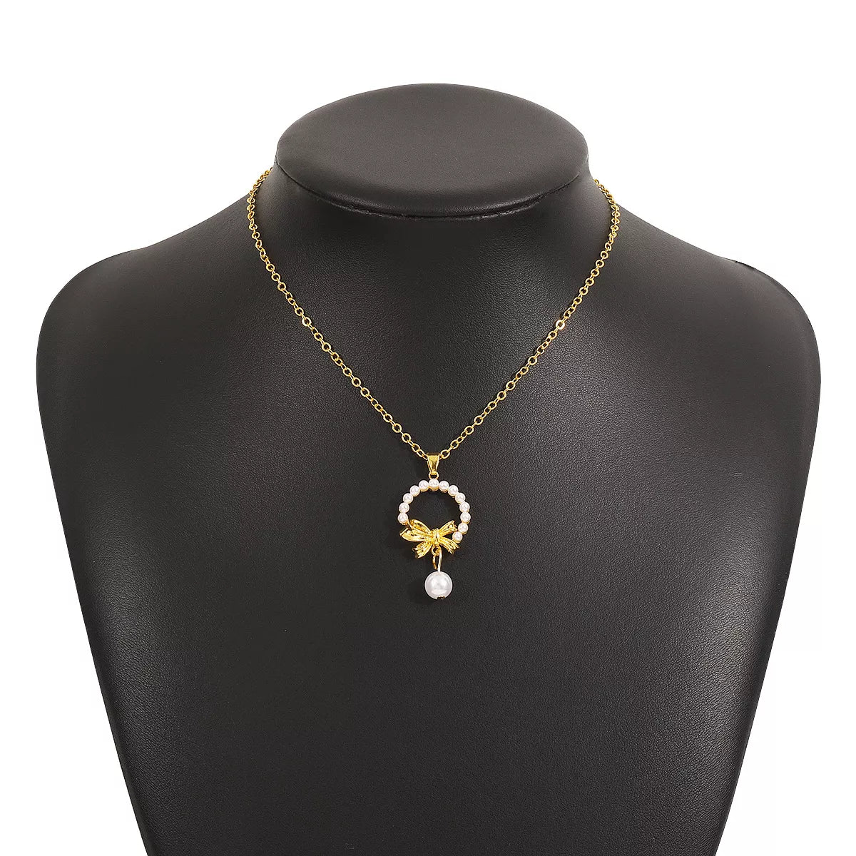 Bowknot Pearl Earrings and Pendant Necklace Jewelry Set - MAD RUFFI