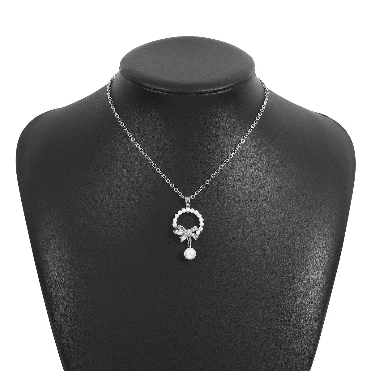 Bowknot Pearl Earrings and Pendant Necklace Jewelry Set - MAD RUFFI