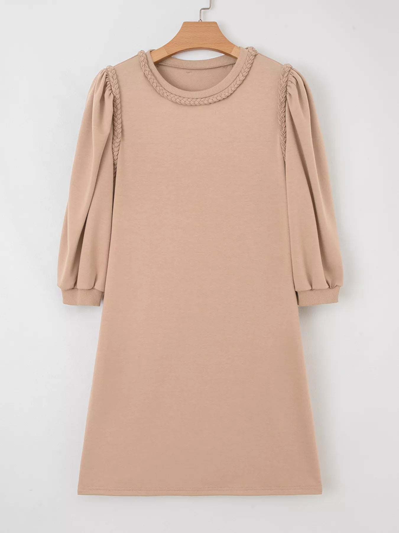 Braided Trim Puff Sleeve Dress - MAD RUFFI