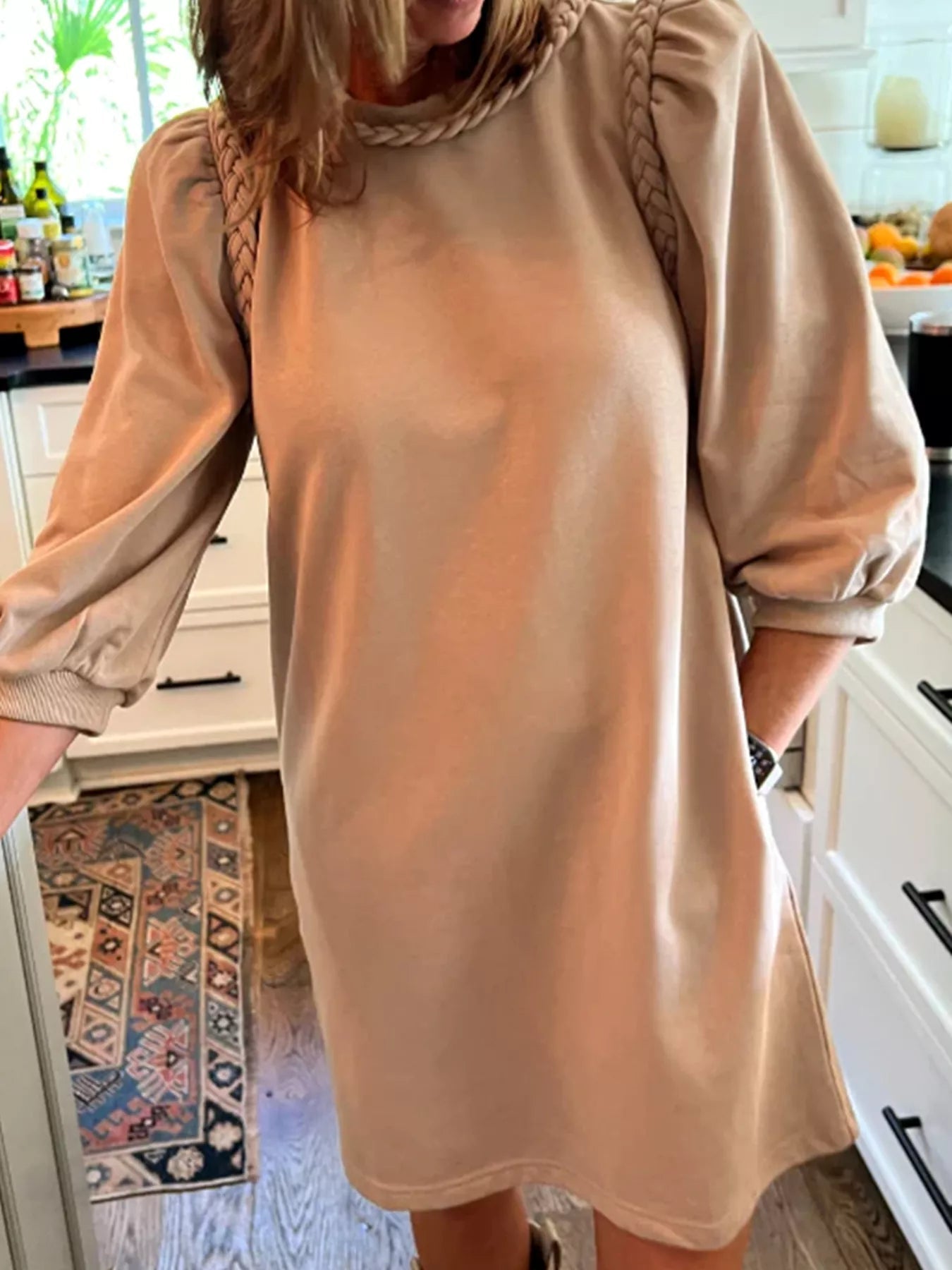 Braided Trim Puff Sleeve Dress - MAD RUFFI