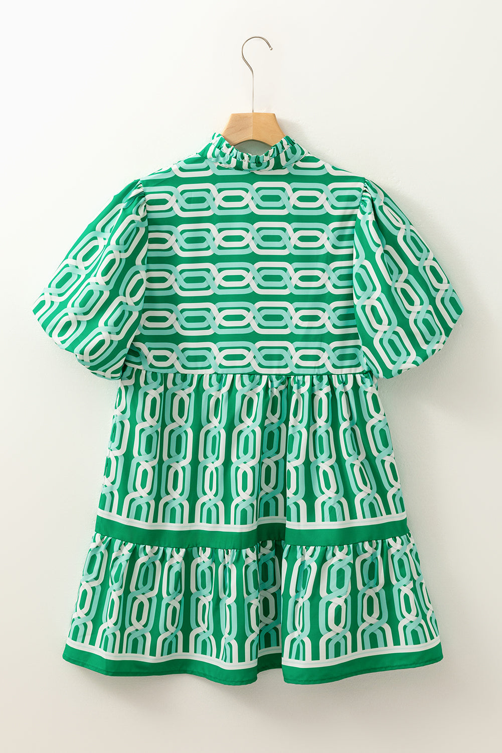 Bright Green Abstract Print V-Neck Puff Sleeve Mini Dress - MAD RUFFI