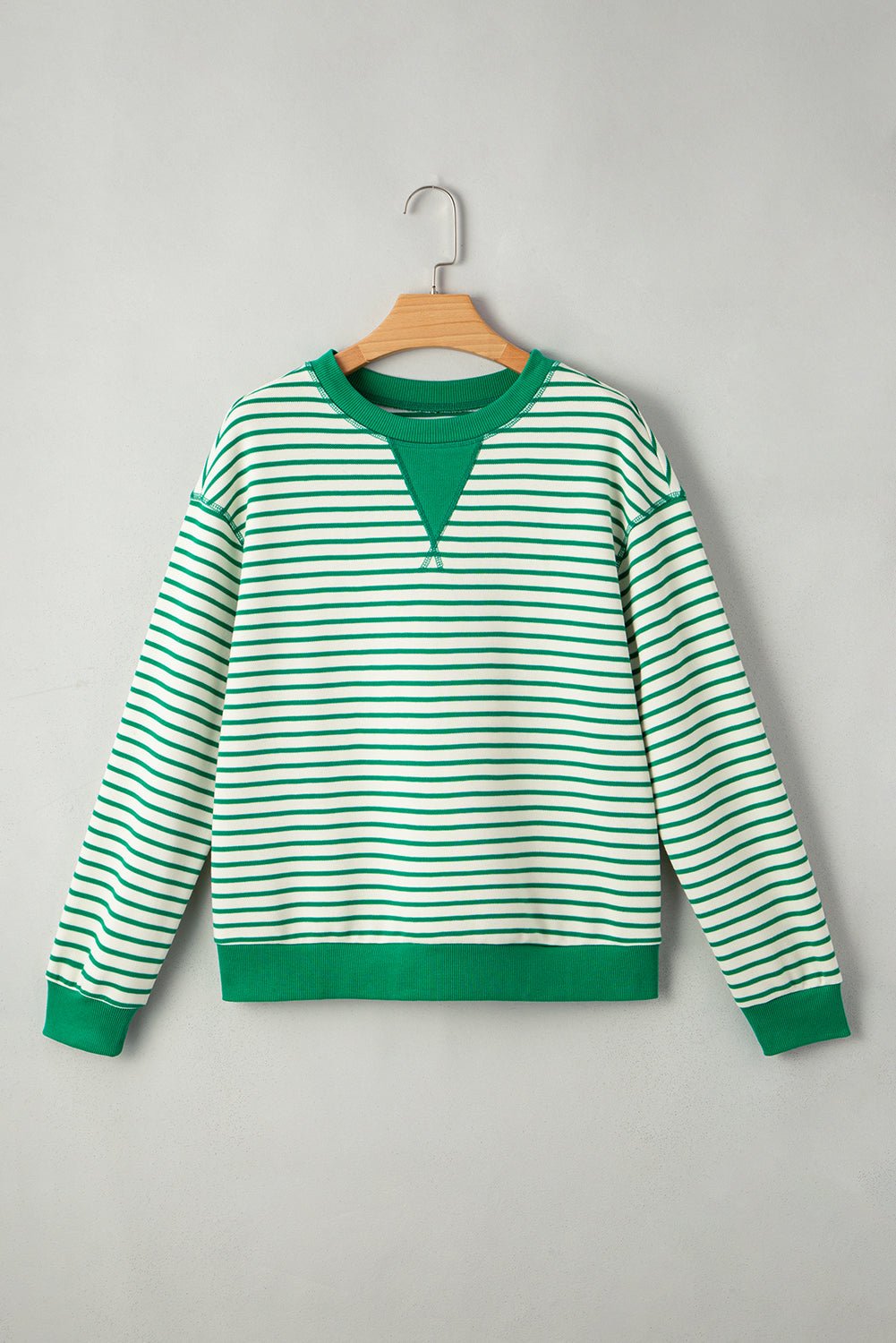 Bright Green Striped Contrast Trim Long Sleeve Top - MAD RUFFI