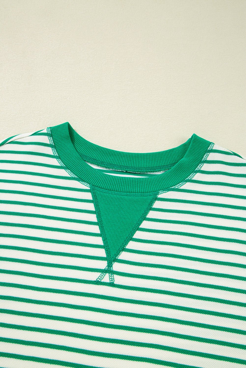 Bright Green Striped Contrast Trim Long Sleeve Top - MAD RUFFI