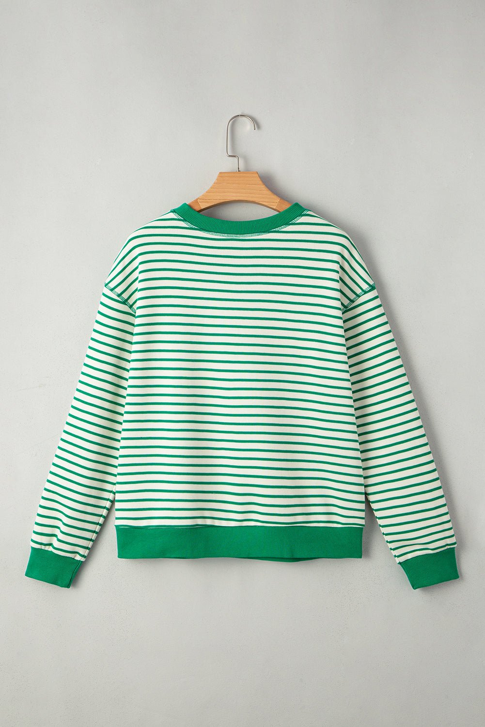 Bright Green Striped Contrast Trim Long Sleeve Top - MAD RUFFI