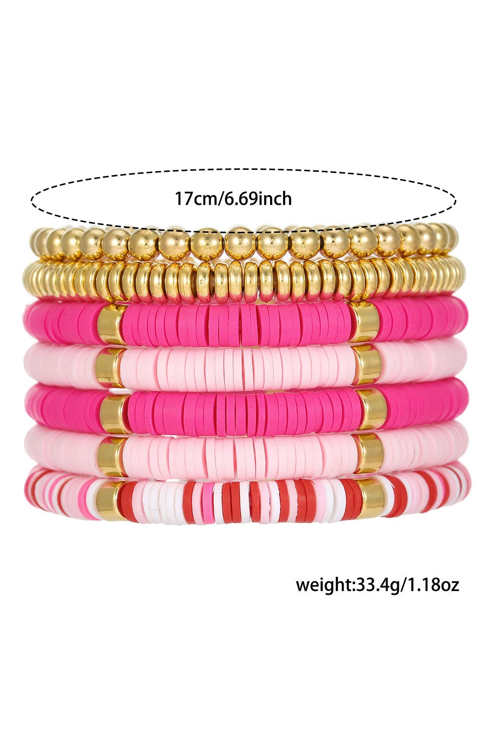 Bright Pink 7pcs Color Block Beaded Bracelet Set - MAD RUFFI