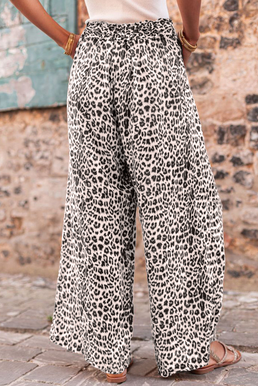 Bright Pink Boho Leopard Print Wide Leg Pants - MAD RUFFI