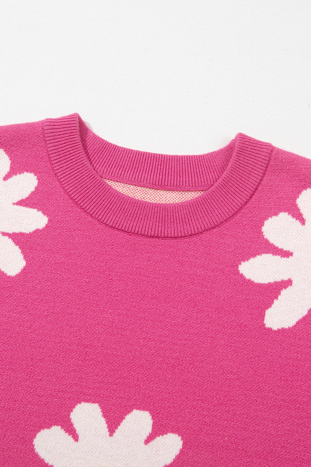 Bright Pink Daisy Ribbed Hem Sweater - MAD RUFFI