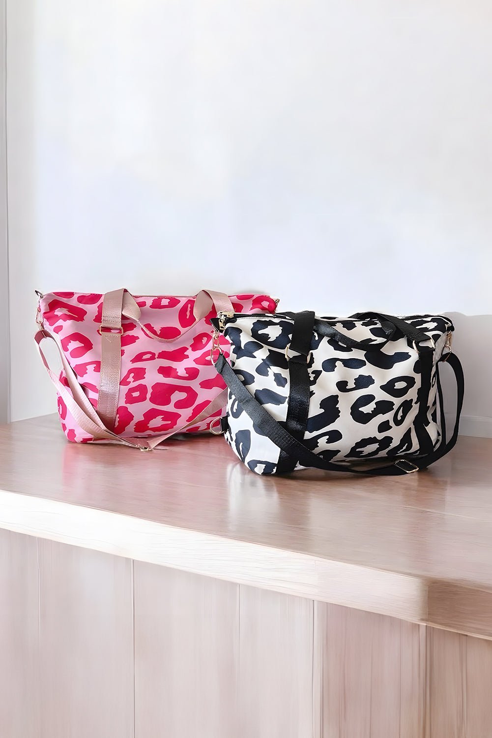 Bright Pink Leopard Print Luggage Tote Bag - MAD RUFFI