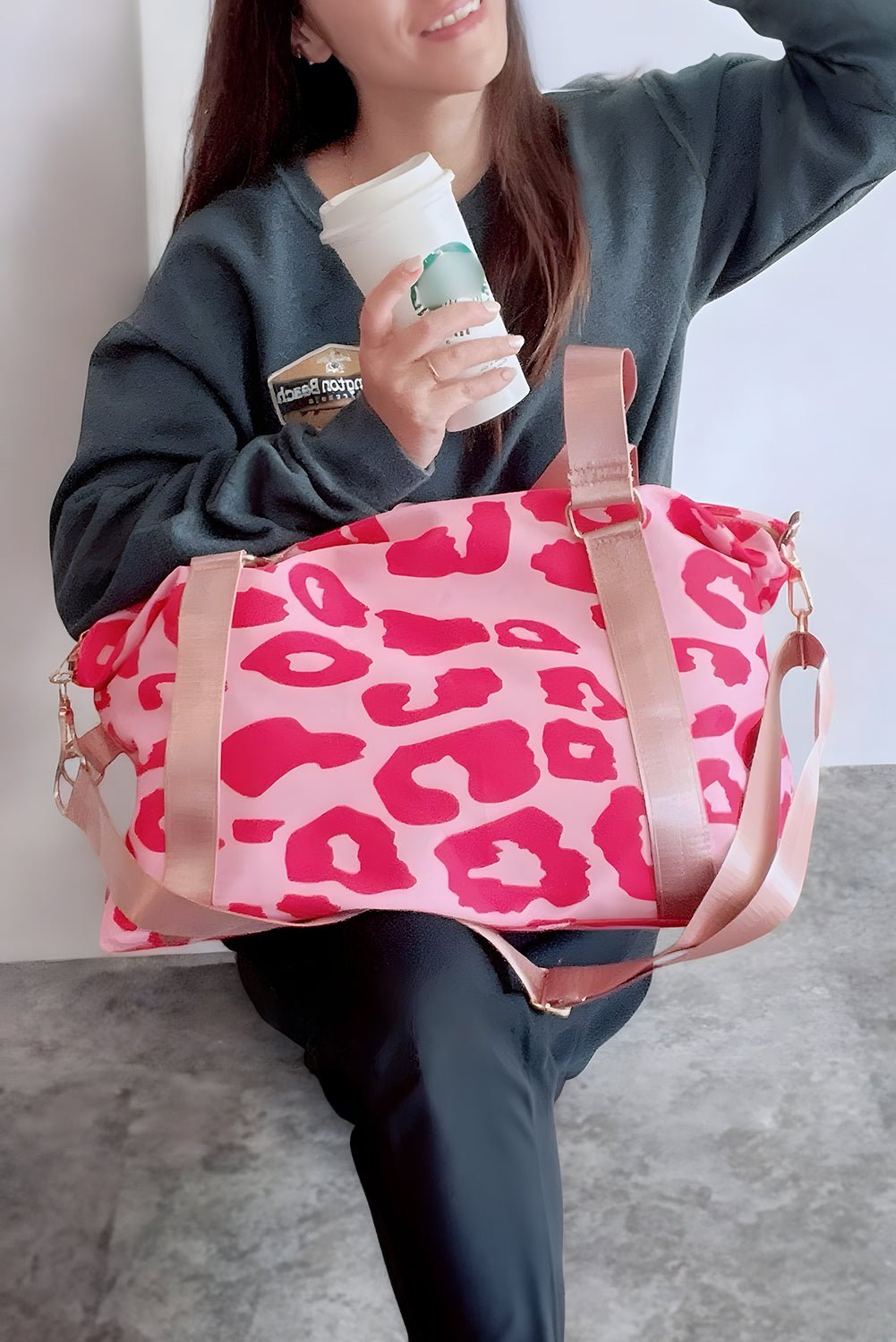 Bright Pink Leopard Print Luggage Tote Bag - MAD RUFFI