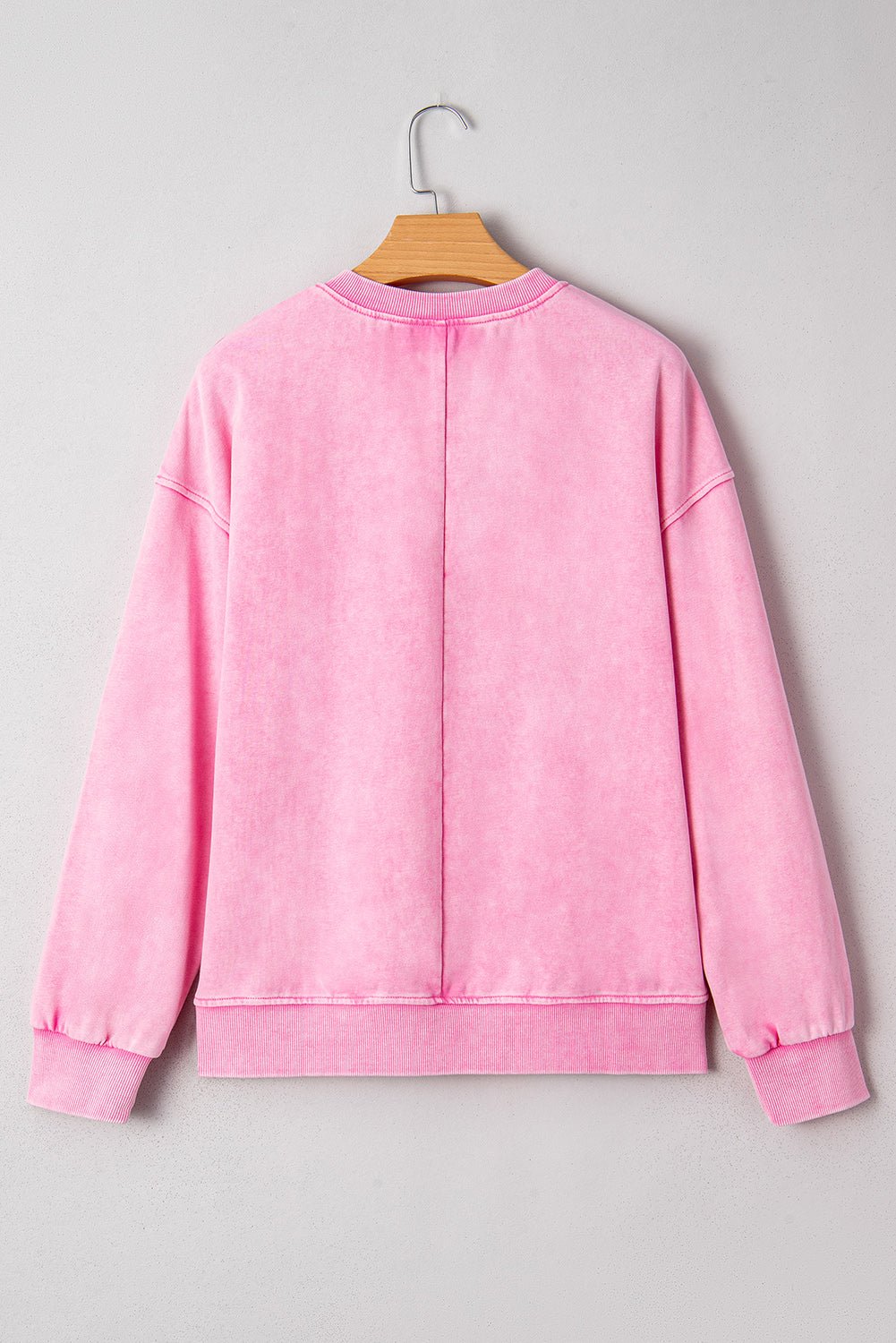 Bright Pink Mineral Wash Crossed Crew Neck Drop Shoulder Loose Sweatshirt - MAD RUFFI