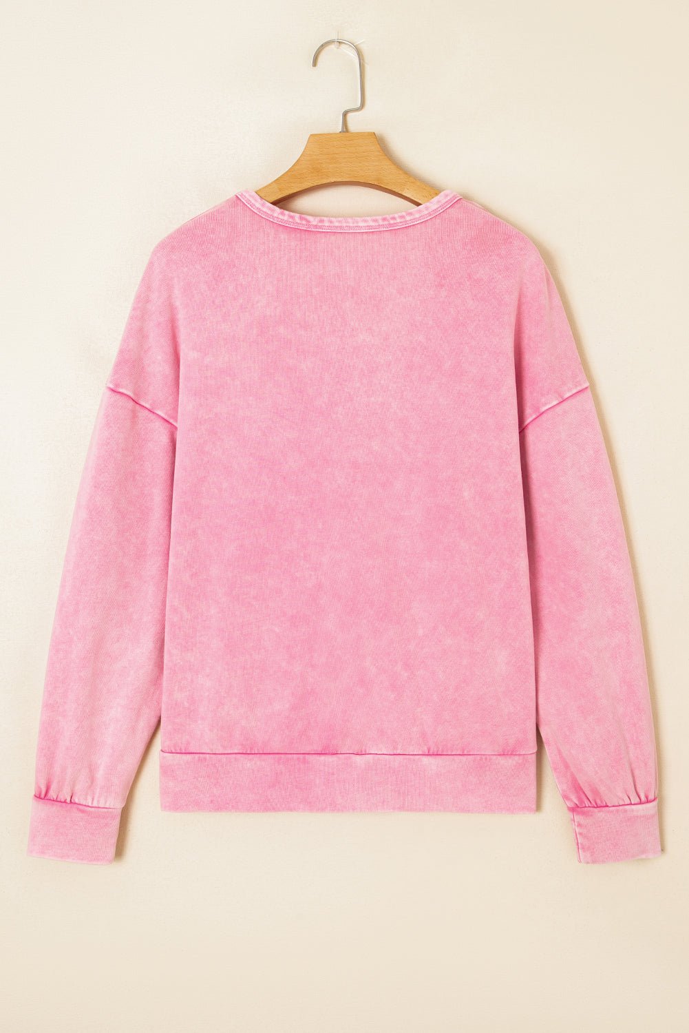 Bright Pink Mineral Wash Waffle Bow Patched Pullover Sweatshirt - MAD RUFFI