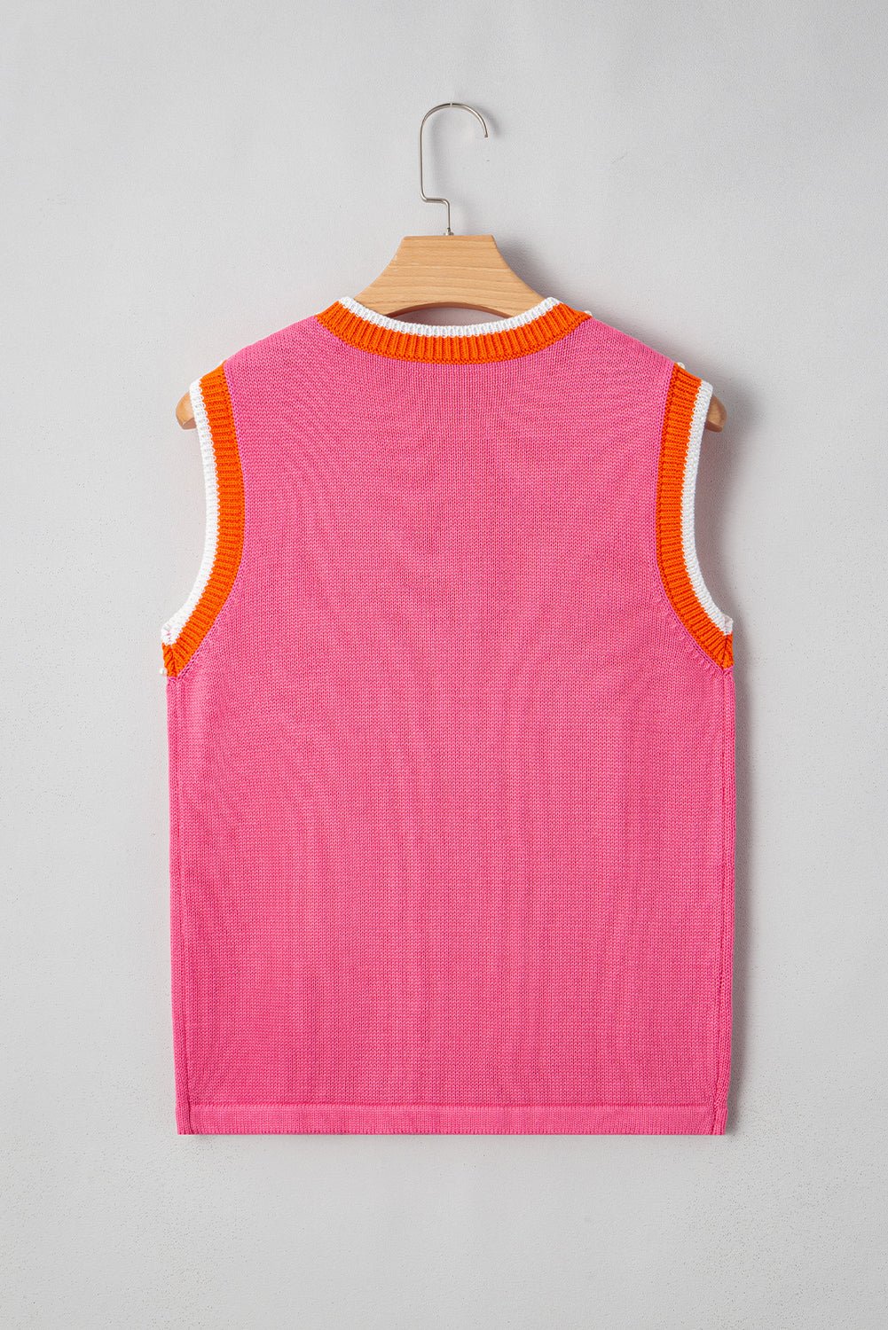 bright pink pearl embellished contrast trim sleeveless knit top - MAD RUFFI