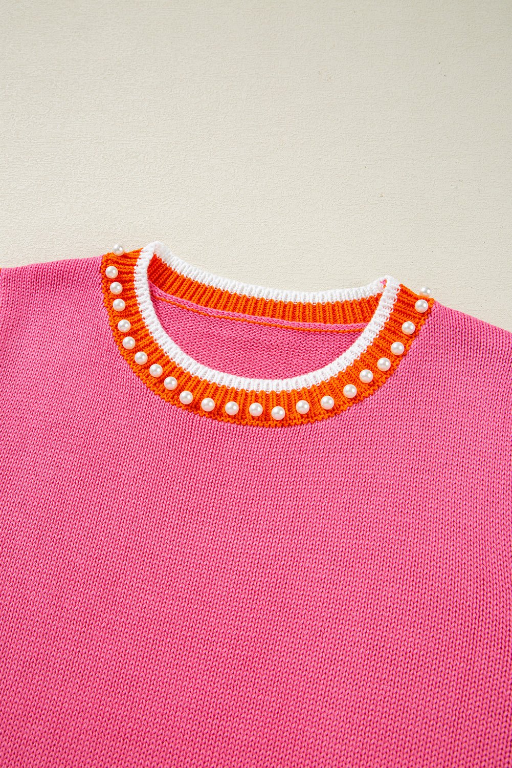 bright pink pearl embellished contrast trim sleeveless knit top - MAD RUFFI