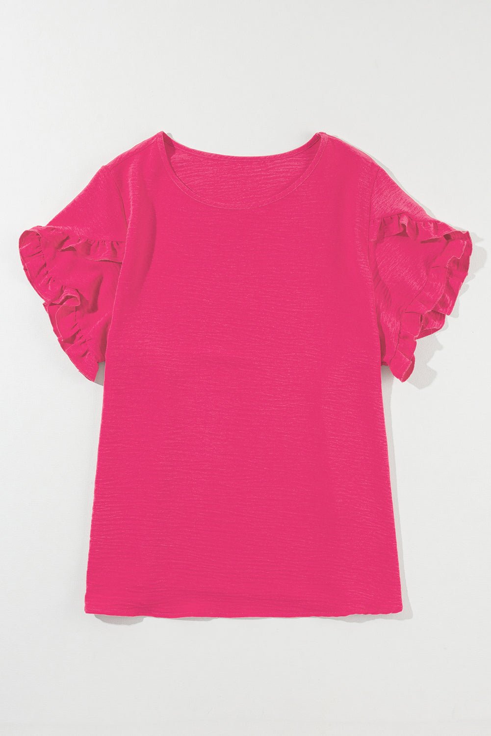 Bright Pink Ruffled Short Sleeve Plus Size Top - MAD RUFFI