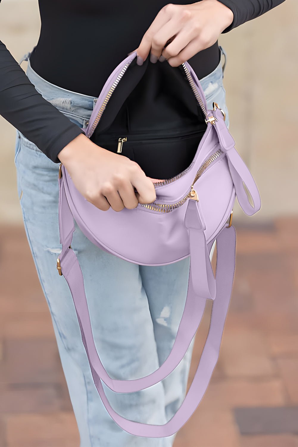 Bright Pink Strap Double Zipper Crossbody Bag - MAD RUFFI