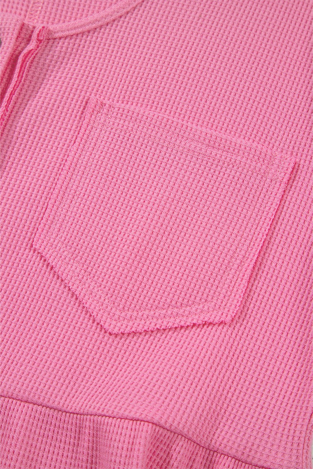 Bright Pink Waffle Sleeveless Henley A - line Tiered Mini Dress - MAD RUFFI