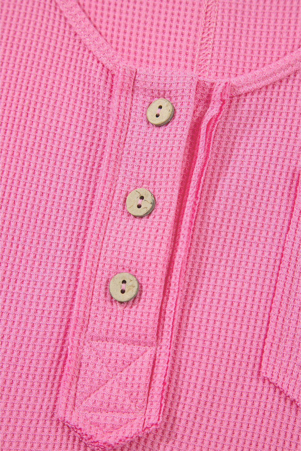 Bright Pink Waffle Sleeveless Henley A - line Tiered Mini Dress - MAD RUFFI