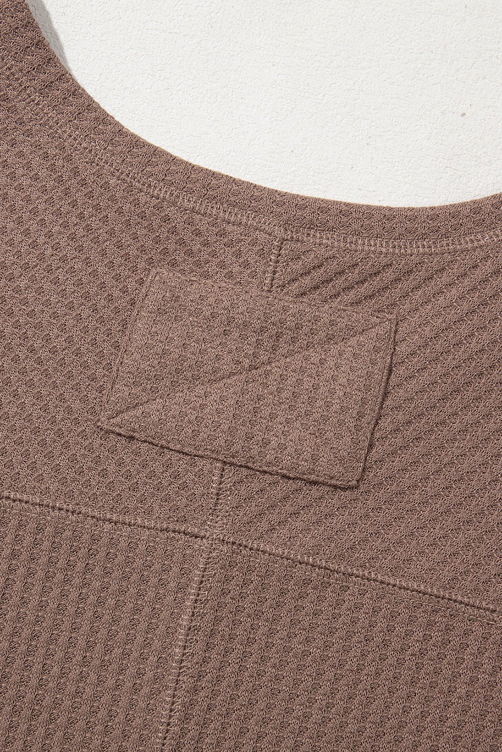 Bright Pink Waffle V Neck Drop Shoulder Long Sleeve Loose Top - MAD RUFFI