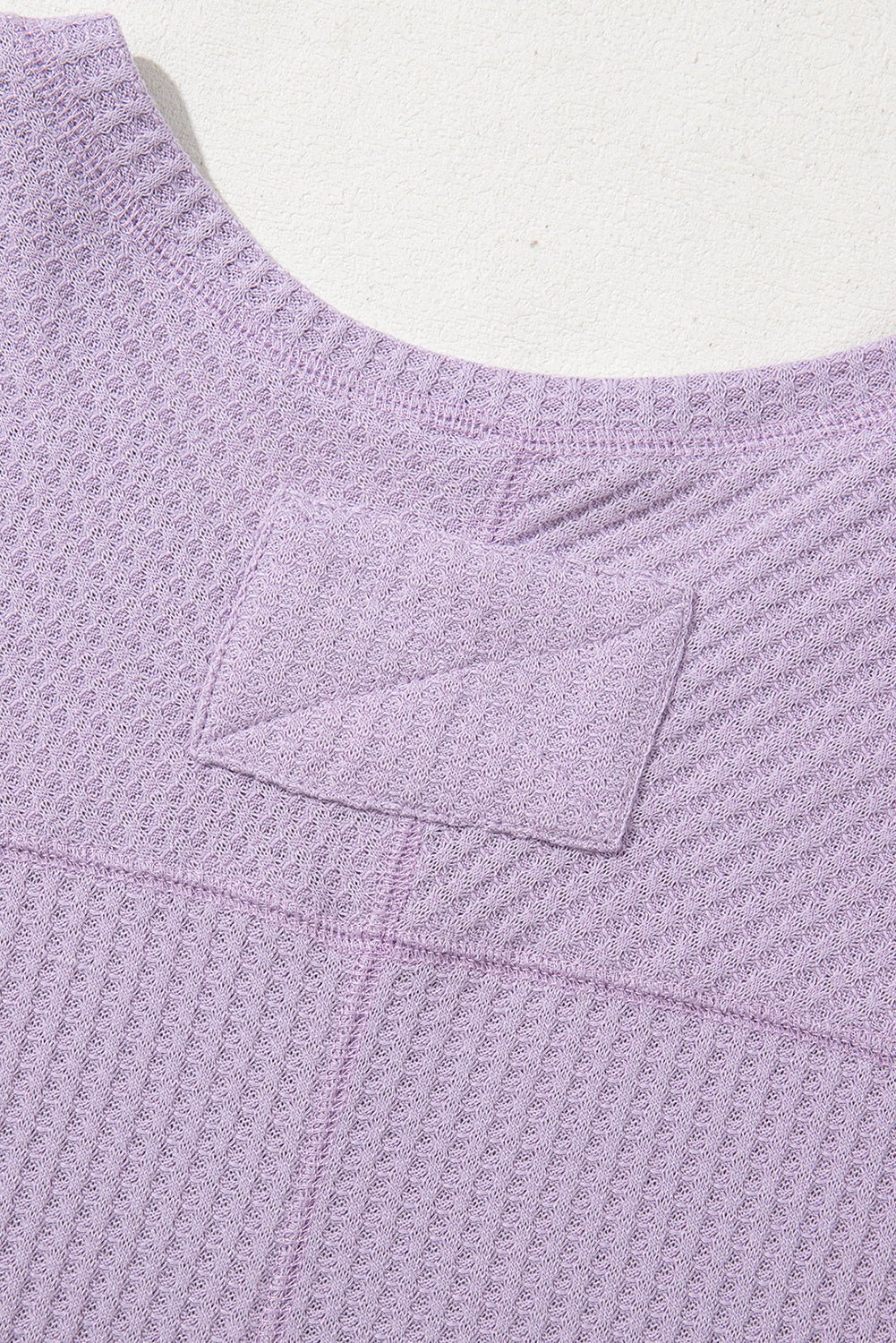 Bright Pink Waffle V Neck Drop Shoulder Long Sleeve Loose Top - MAD RUFFI