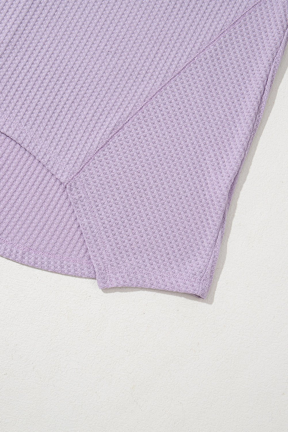 Bright Pink Waffle V Neck Drop Shoulder Long Sleeve Loose Top - MAD RUFFI