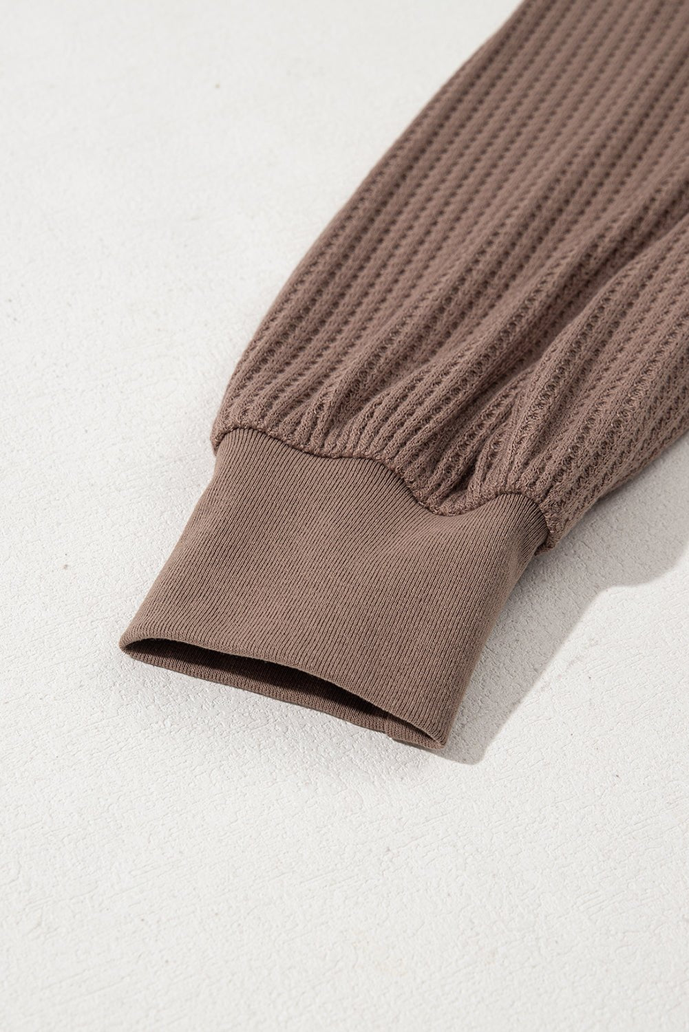 Bright Pink Waffle V Neck Drop Shoulder Long Sleeve Loose Top - MAD RUFFI