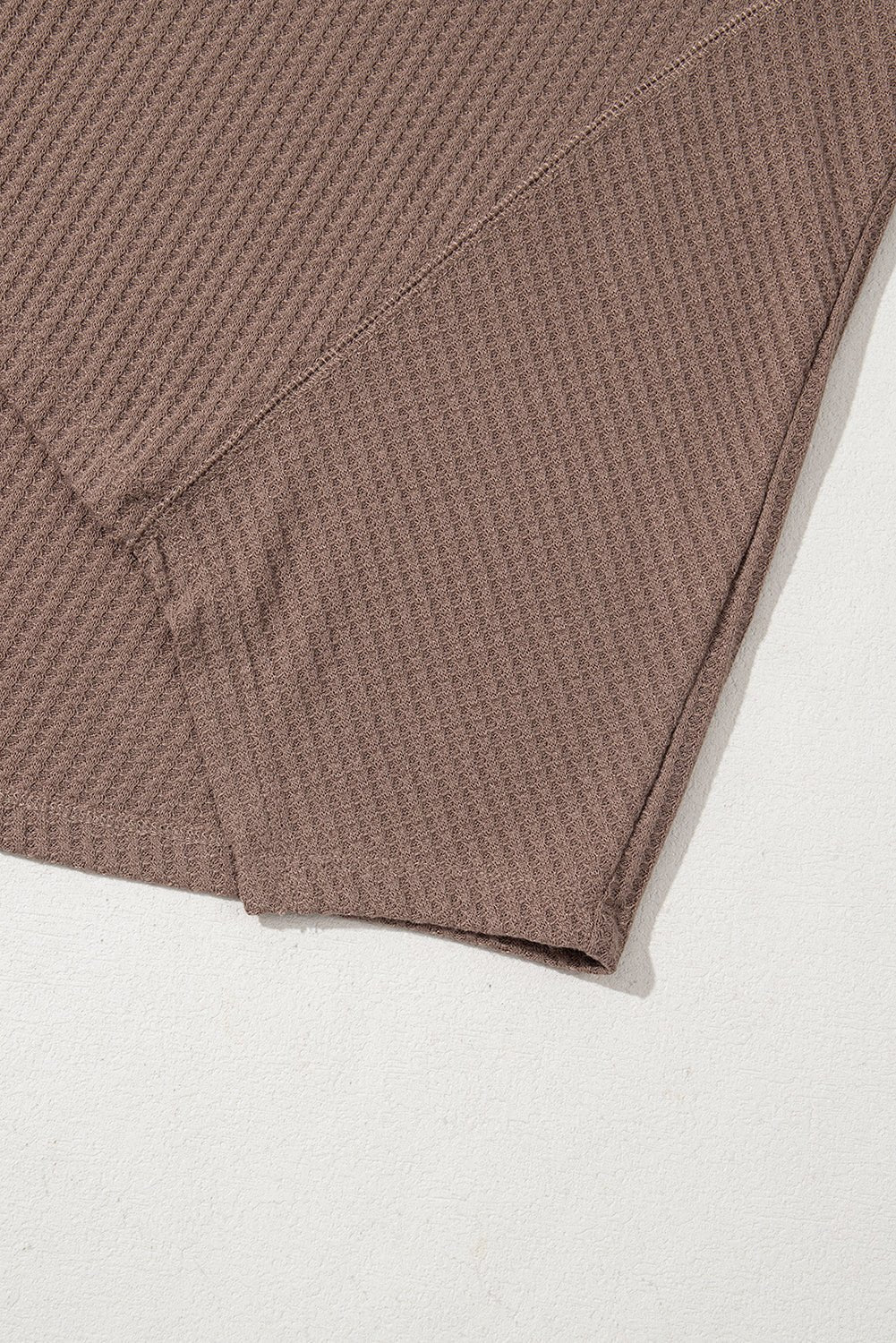 Bright Pink Waffle V Neck Drop Shoulder Long Sleeve Loose Top - MAD RUFFI