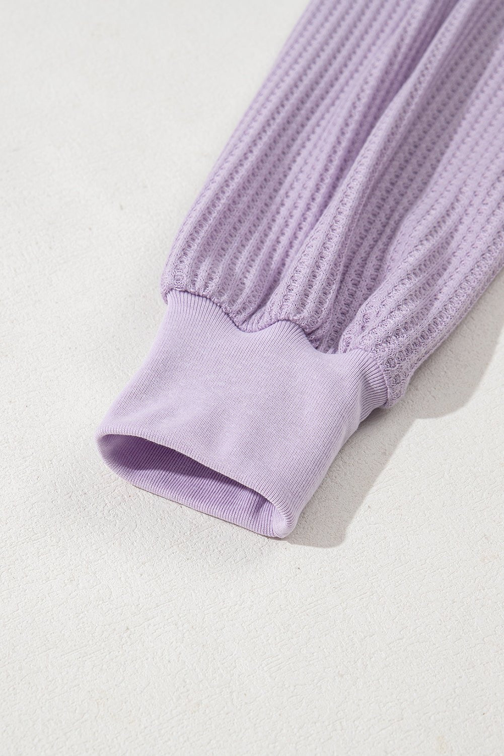 Bright Pink Waffle V Neck Drop Shoulder Long Sleeve Loose Top - MAD RUFFI