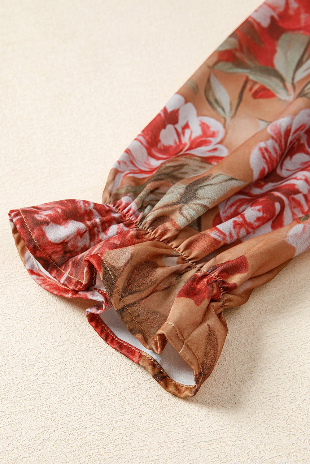 Brown Floral Print Shirt Style Long Sleeve Ruffle Mini Dress - MAD RUFFI