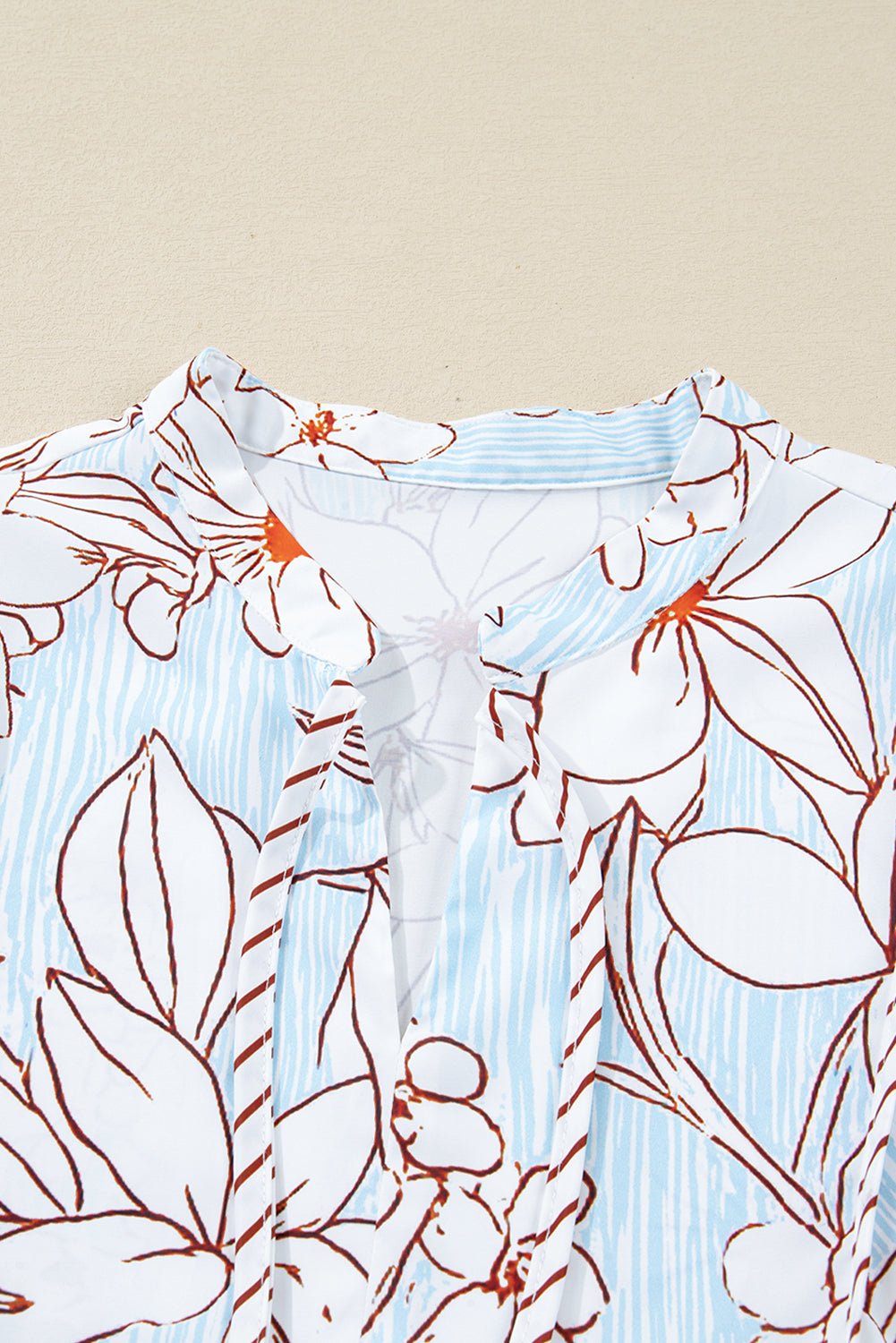 Brown Floral Print Tie Neck Long Sleeve Mini Dress - MAD RUFFI