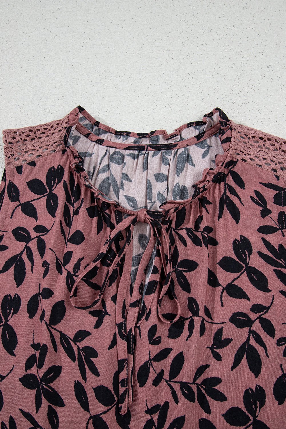 brown floral print tie neck sleeveless top - MAD RUFFI