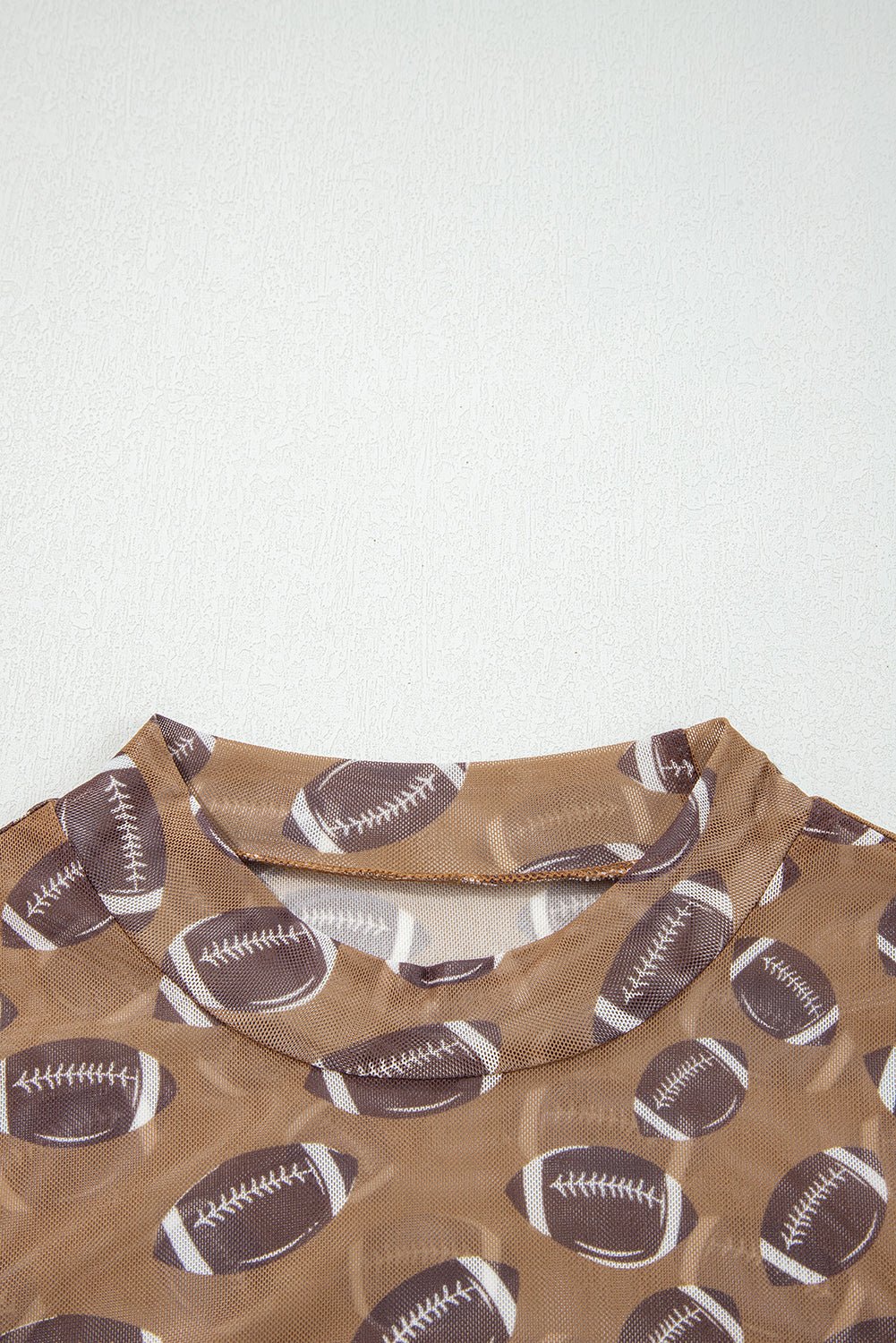 Brown Game Day Football Mesh Sheer Long Sleeve Top - MAD RUFFI