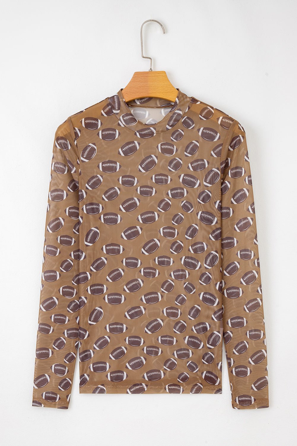 Brown Game Day Football Mesh Sheer Long Sleeve Top - MAD RUFFI
