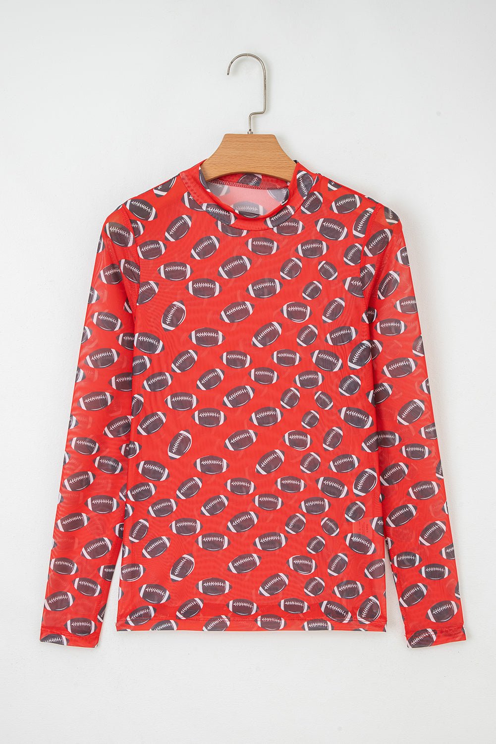 Brown Game Day Football Mesh Sheer Long Sleeve Top - MAD RUFFI