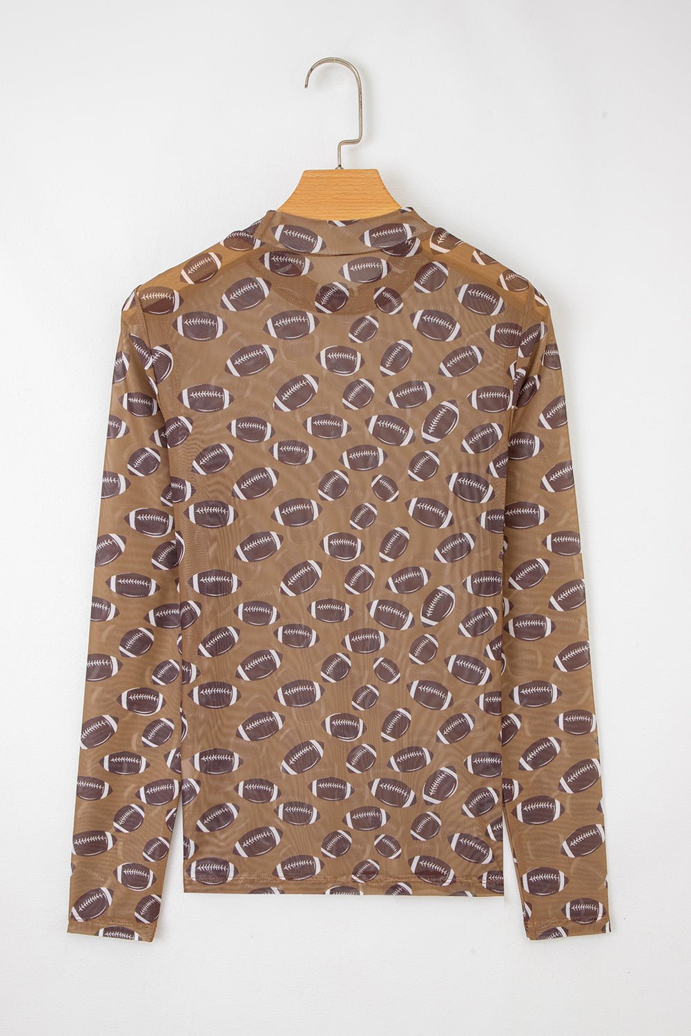 Brown Game Day Football Mesh Sheer Long Sleeve Top - MAD RUFFI