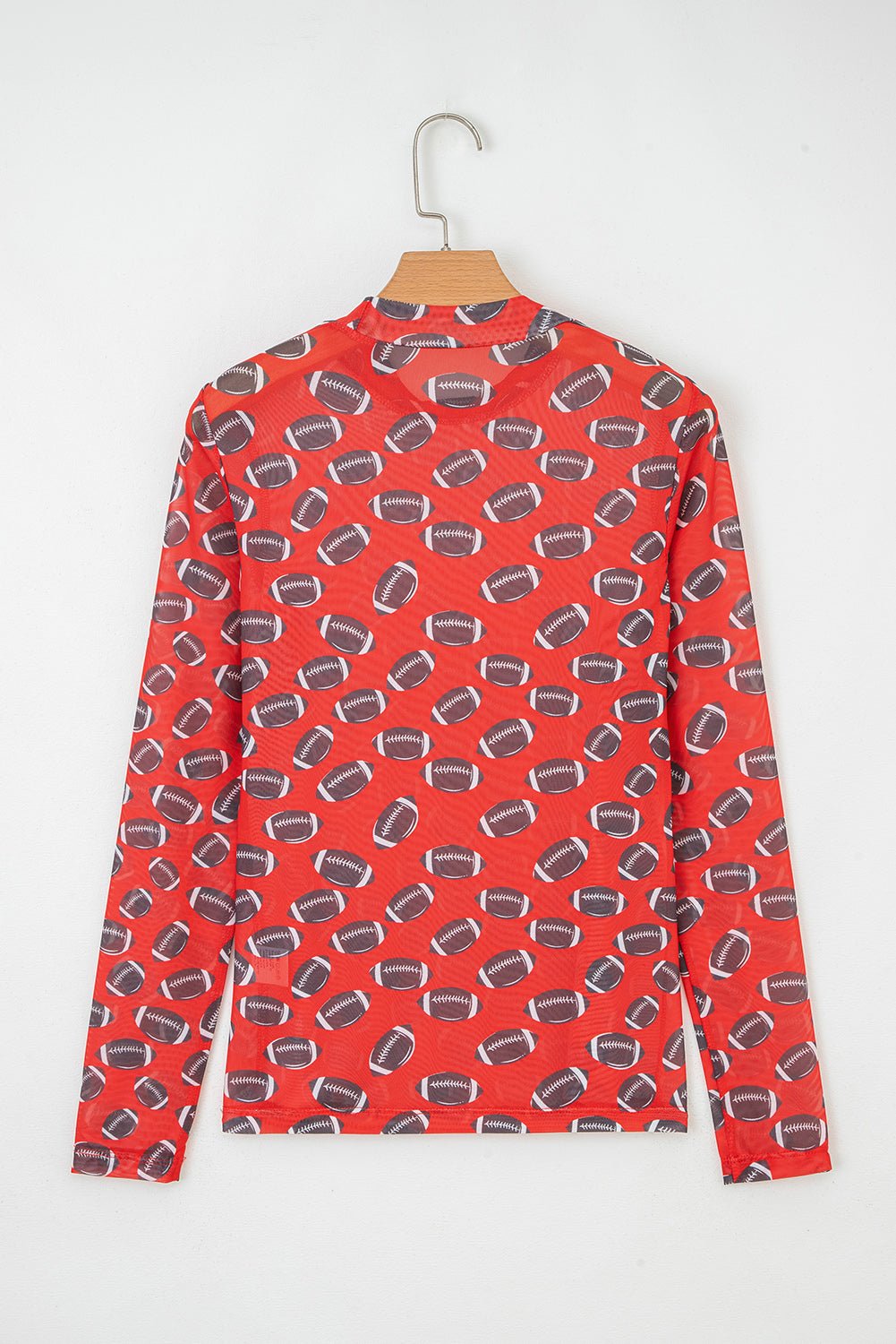 Brown Game Day Football Mesh Sheer Long Sleeve Top - MAD RUFFI