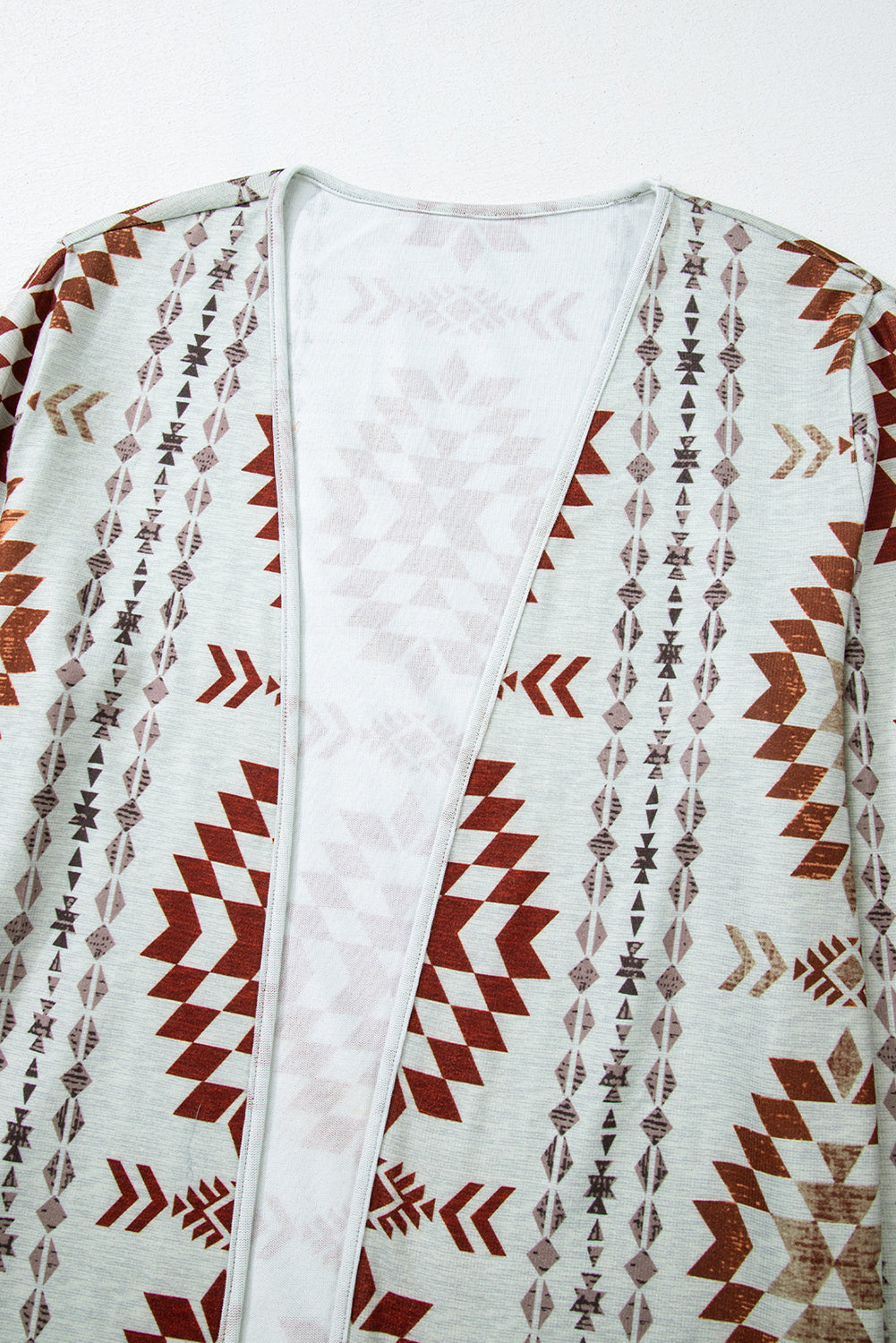 Brown Geometric Printed Open Front Long Cardigan - MAD RUFFI